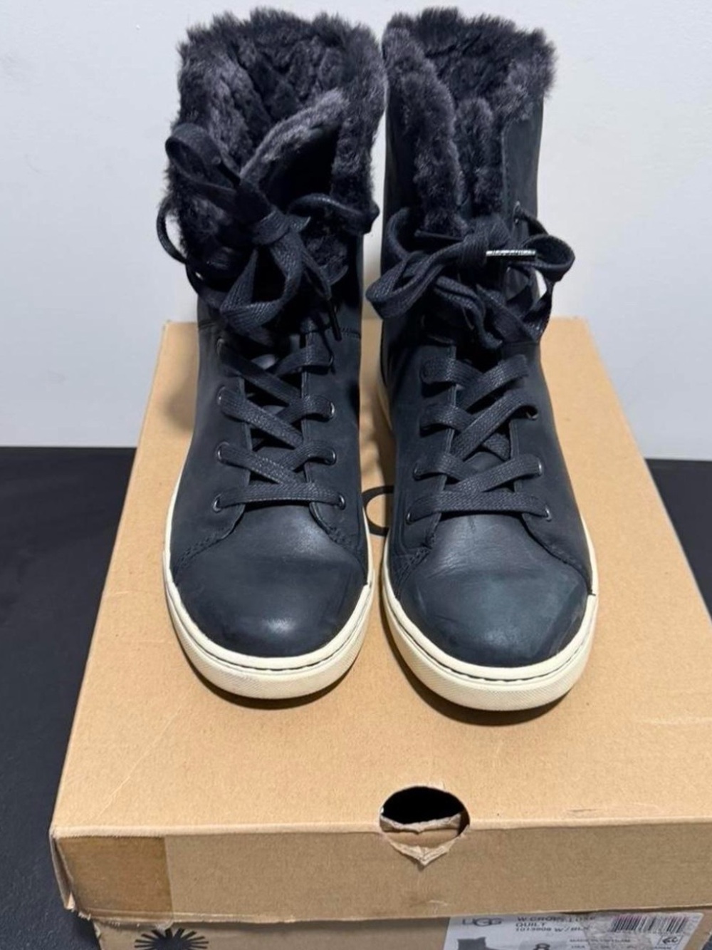 UGG Black Faux-Fur Lace-Up High-Top Boots